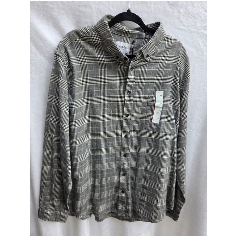 Goodfellow & Co Grey Plaid Flannel Shirt Mens XXL New Button Down Long Sleeve